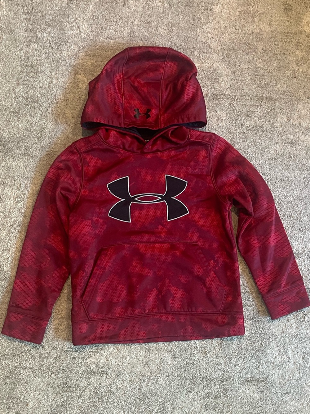 Under Armour Kids Red Camo Hooded Pullover with Black Logo